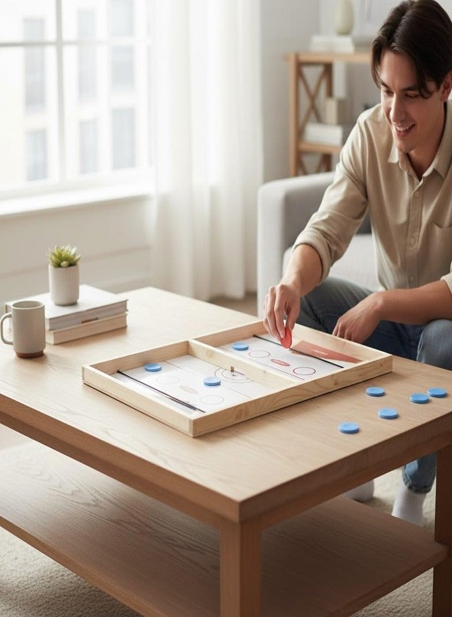 SARASI 3-in-1 Wooden Board Game Set, String Hockey, Ludo, Snake & Ladder, Natural Wood, Size: 61cm x 40cm x 3cm, Ages 6+, 2-4 Players, Indoor Family Entertainment - Image 5